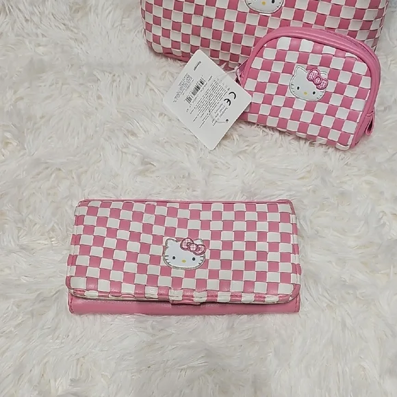 Hello Kitty EUC Checkered Pink White Wallet Vintage 1976, 2007 Collection Sanrio - Picture 1 of 4